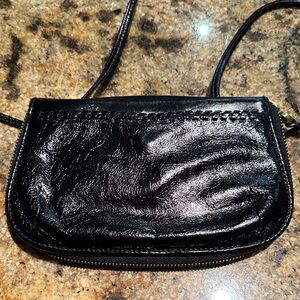 Hobo black leather zip around crossbody wallet, like new